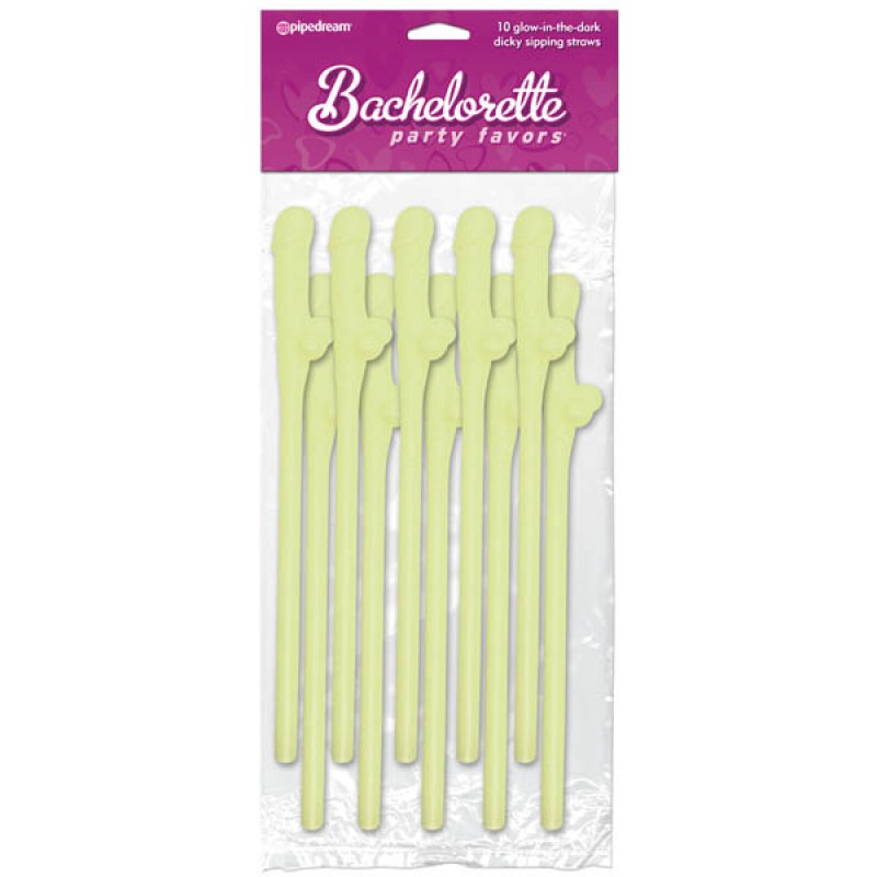 Bachelorette Party Favors Dicky Sipping Straws 10pc. - Glow in the Dark